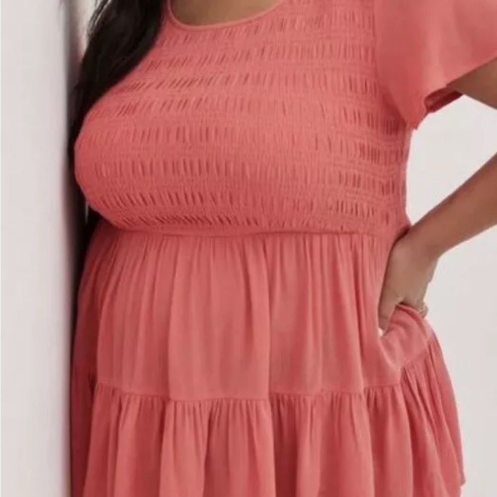 Torrid Smocked Tunic Coral sz 5X Boho Cottagecore Coastal Summer Basic Comfort